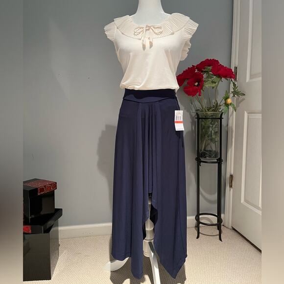 NEW Michael Kors Hi Low Asymmetrical Gathered Waterfall Jersey Skirt Navy XS NWT - Picture 1 of 16
